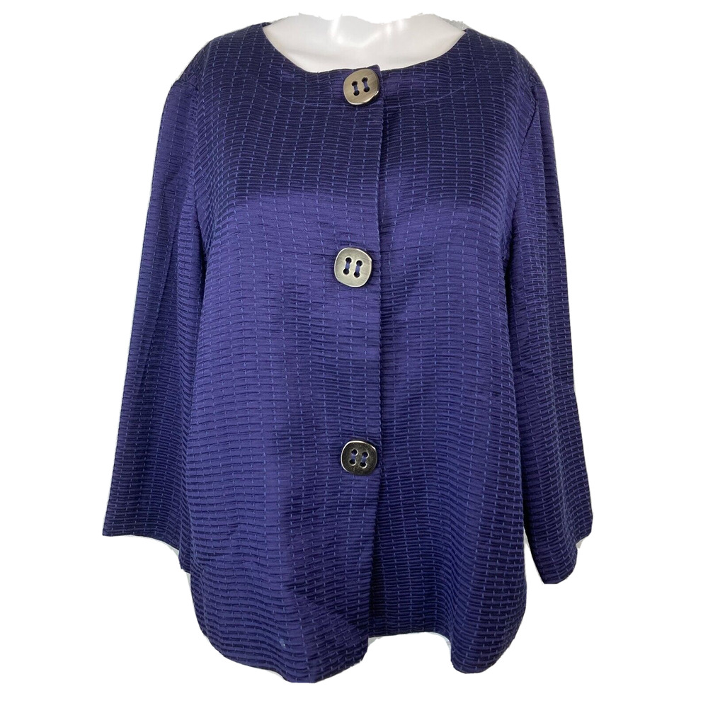 Chicos Jackets Womens Sz 1 US 8 M Purple Cotton Silk Knit Lightweight Buttons